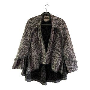 L'agence Size XS Draped Knit Poncho Sweater Fringe Edges Gray Black Cape
